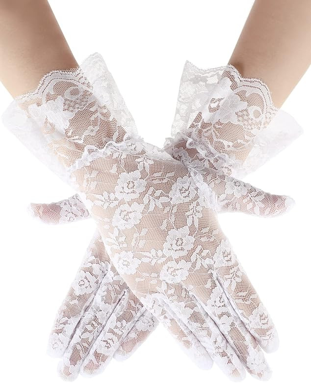 Ladies Lace Gloves Elegant Short Gloves Courtesy Summer Gloves for Wedding Dinner Parties | Amazon (US)