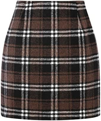 IDEALSANXUN Womens High Waist Plaid Skirt Bodycon Pencil Wool Mini Skirts | Amazon (US)