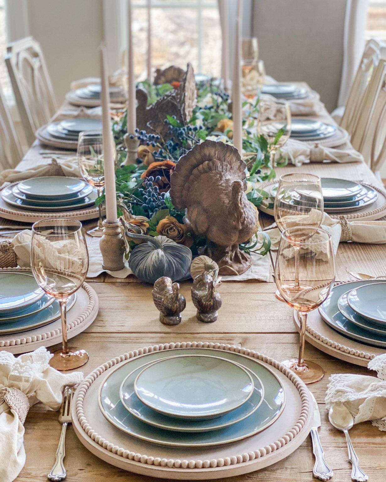 This year, I wanted to create a soft, muted fall tablescape using dusty blue tones paired with warm autumn colors. I love the cozy and inviting feeling it creates, and with just a few simple changes, this table can easily transition from a fall dinner table to a Thanksgiving table! This Dusty Blue Fall Tablescape is one of my favorite color combos to date!

#LTKHome #LTKSeasonal #LTKHoliday