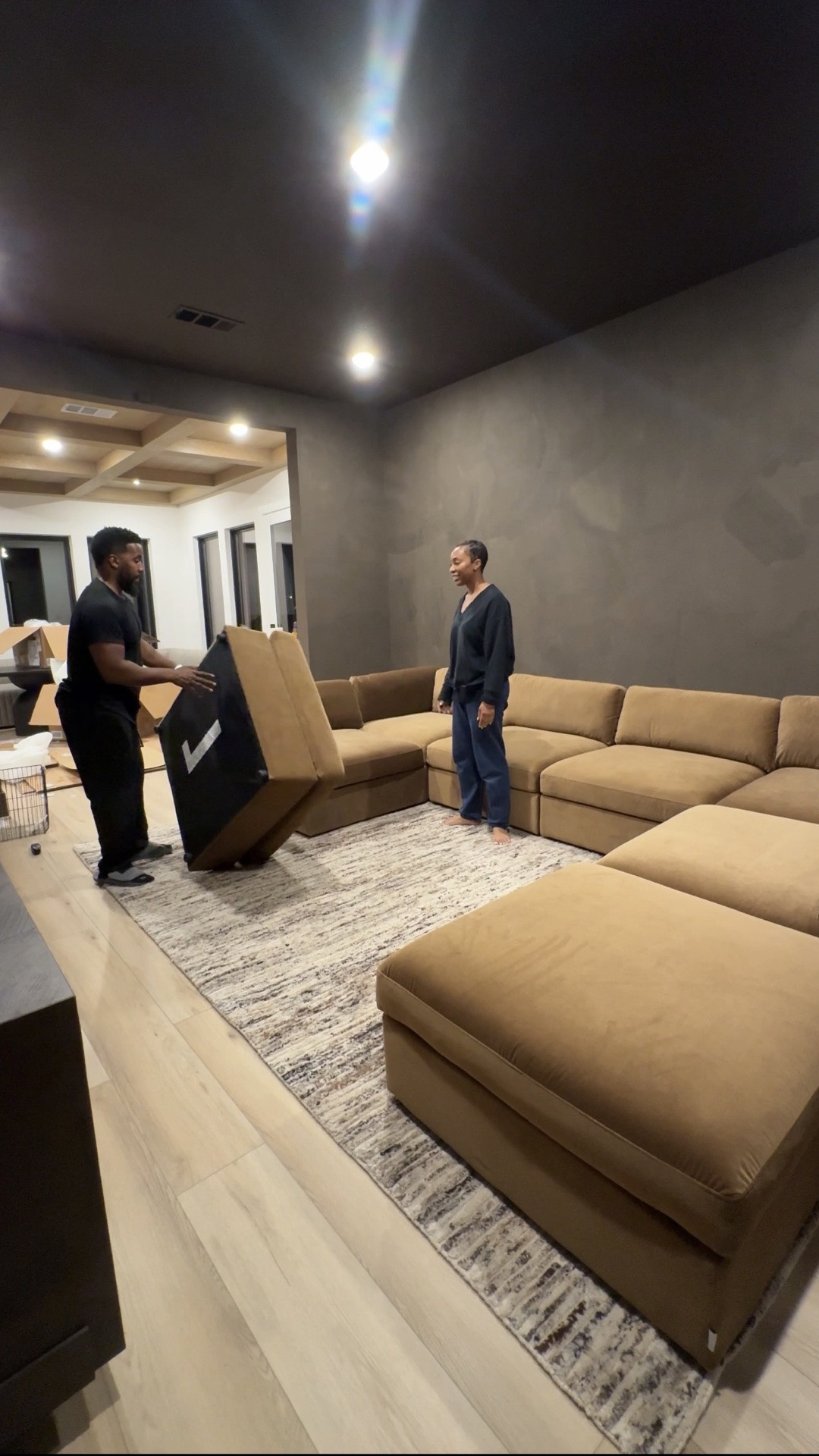 Bring our new family room to life with the Bellamia Grand Pit sectional😍

Sofa Details:
Rust Brown Velvet Color
Box Cushion Dtyle
2 storage ottomans

#LTKHome #LTKSaleAlert #LTKdayinmylife