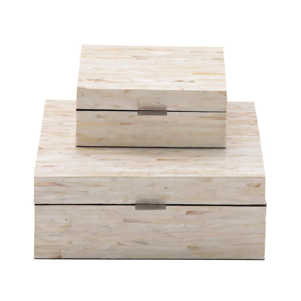 Litton Lane MDF Multiple Decorative Boxes with Off White and Tan Rectangular Mother of Pearl Tile... | The Home Depot
