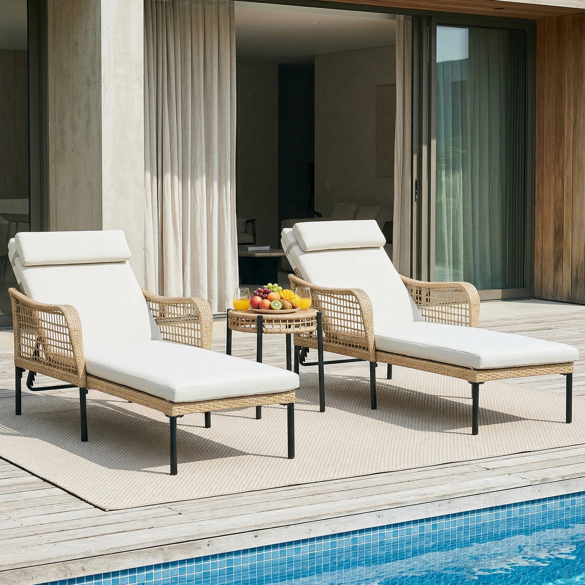 3-piece Aluminum Rattan Lounge Bed Set | Wayfair North America