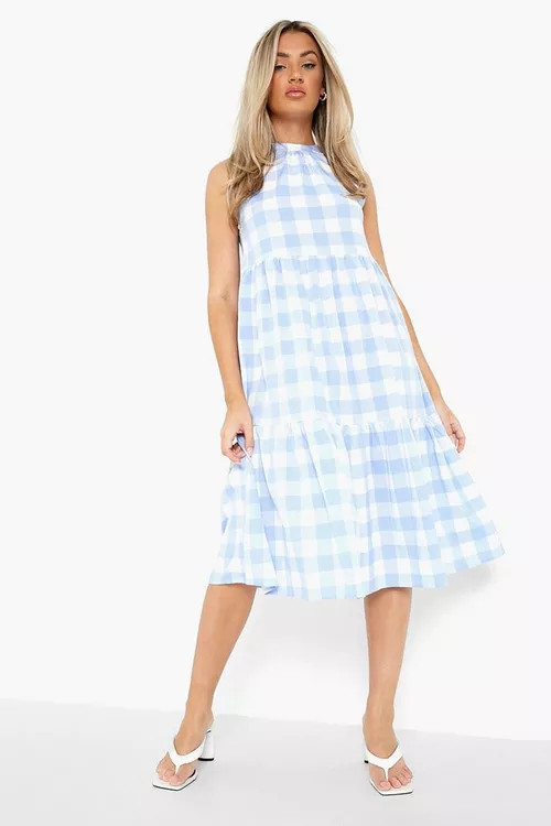 Check Sleeveless Midi Skater Dress | Boohoo.com (US & CA)