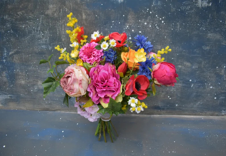 Summer wedding bouquet bridesmaid bouquet Spring wedding flowers bright bridal bouquet | Etsy (US)