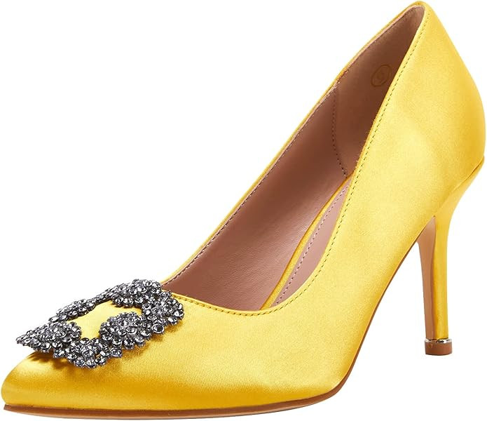 Women's Stiletto High Heel Pumps Classic Party Wedding Pointed Toe Pump Shoes with Jewel Buckle | Amazon (US)