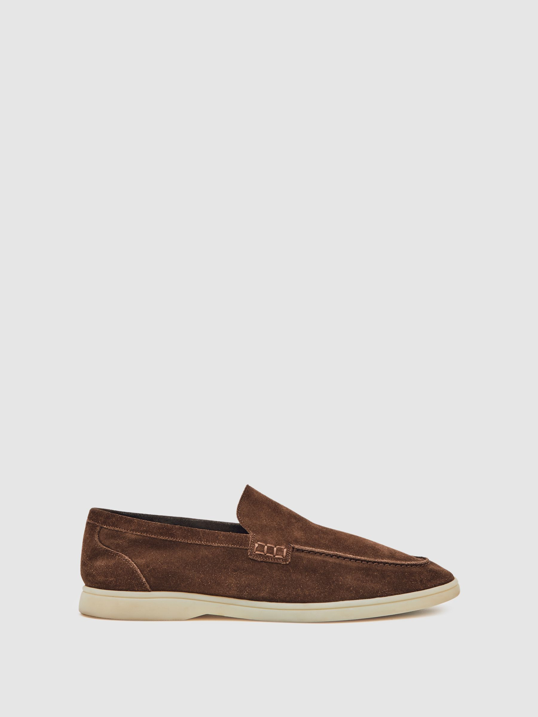 Reiss Suede Slip-On Loafers in Chocolate Brown - REISS | Reiss UK