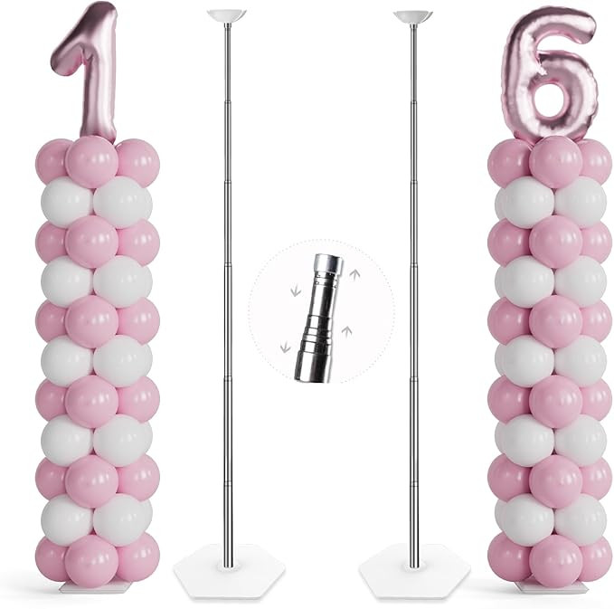 TEKXYZ Telescoping Balloon Stand Set of 2, 1.5ft to 7ft Free Adjustable Metal Balloon Column Stan... | Amazon (US)