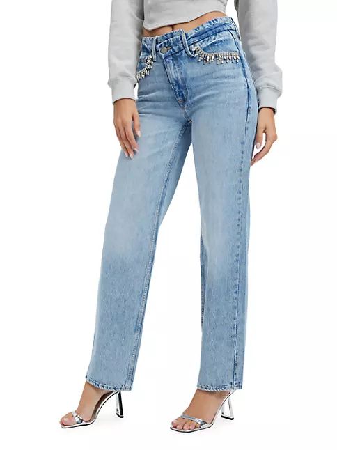 Rhinestone Good '90s Crossover Jeans | Saks Fifth Avenue