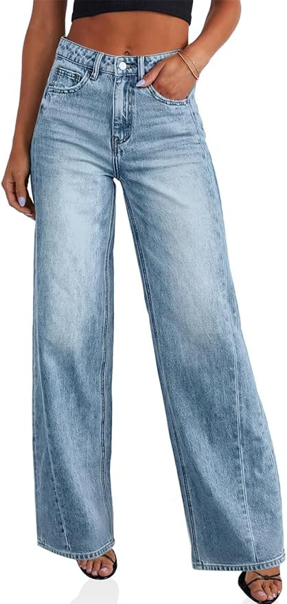 Cicy Bell Womens Wide Leg Jeans High Waisted Boyfriends Baggy Stretchy Denim Pants with Pockets | Amazon (US)