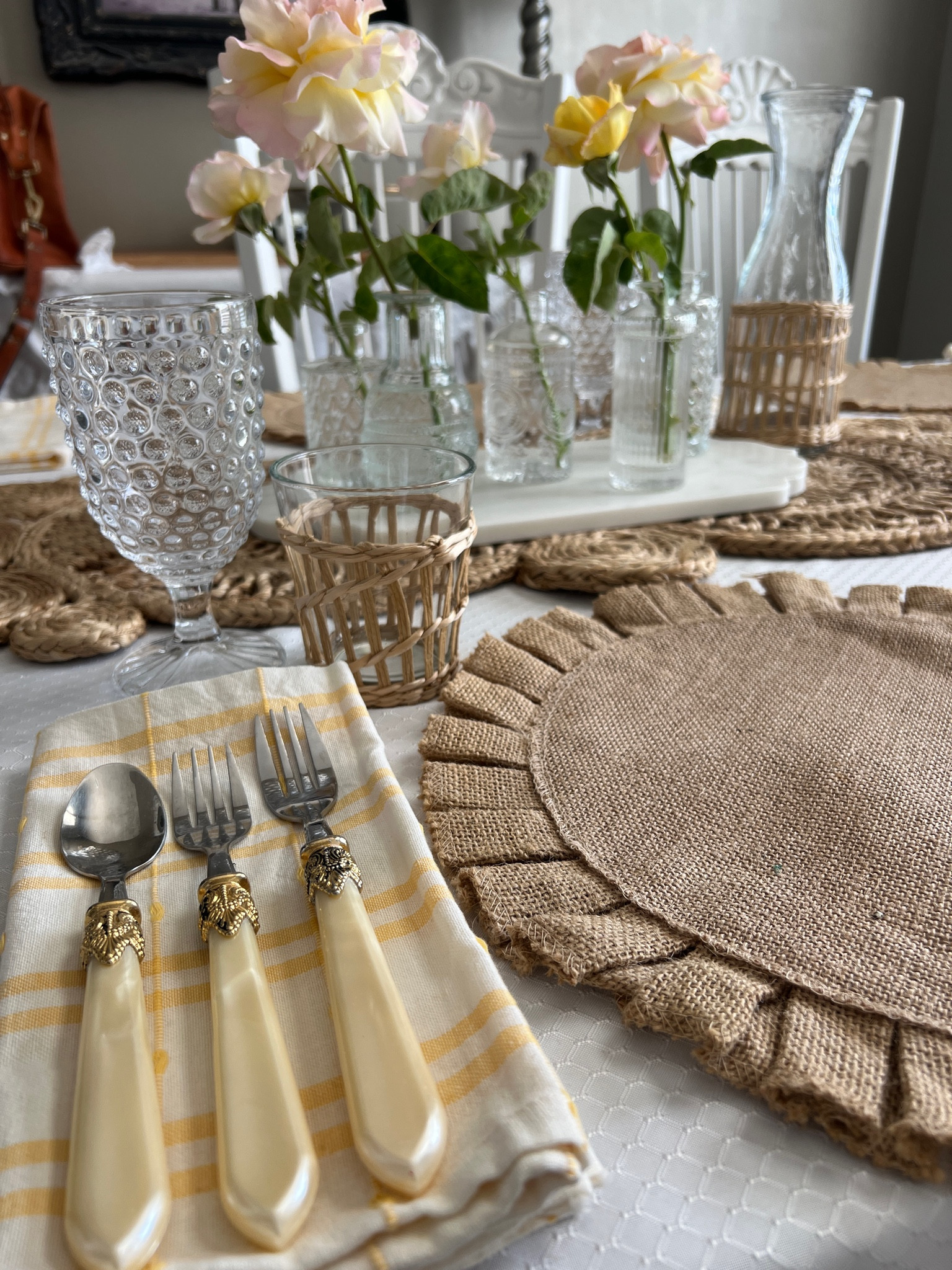 Home🌸🍋

A little dining room home inspo

I adore these cute assortment  of vace s perfect for  centerpieces, gifts etc

Marble serving board  Anthropology 
Great to serve cheese on and cute as a centerpiece 

Beaded water goblets Amazon find 

Burlap place mats w/ruffle

Pearl handle silverware 

Cane wrap on glassware
And carafe

#LTKxNSale #LTKParties #LTKHome