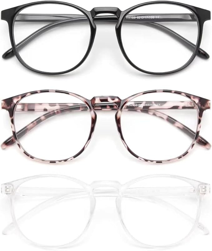 IBOANN 3 Pack Blue Light Blocking Glasses Women/Men, Round Fashion Retro Frame, Vintage Fake Eyeg... | Amazon (US)