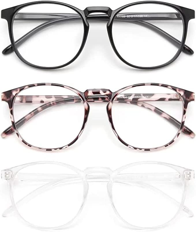 IBOANN 3 Pack Blue Light Blocking Glasses Women/Men, Round Fashion Retro Frame, Vintage Fake Eyeg... | Amazon (US)