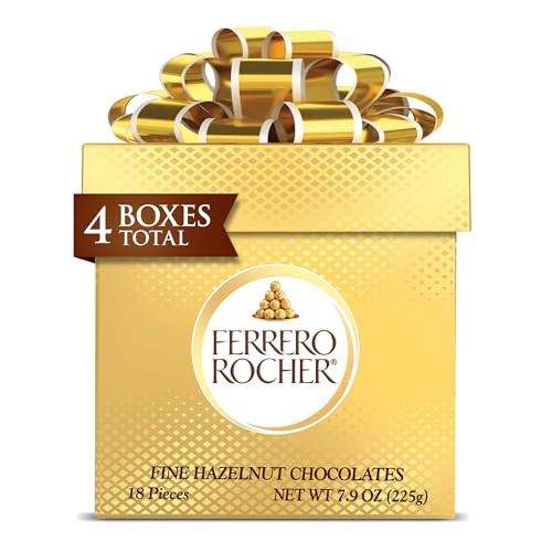 Ferrero Rocher, 4 Christmas Holiday Gourmet Milk Chocolate Hazelnut Chocolate Gift Boxes, Individually Wrapped, 7.9 oz Each | Amazon (US)