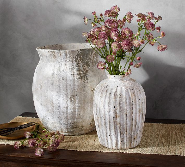 Handcrafted Weathered Terracotta Vase, Small, 11.25""H, White | Pottery Barn (US)