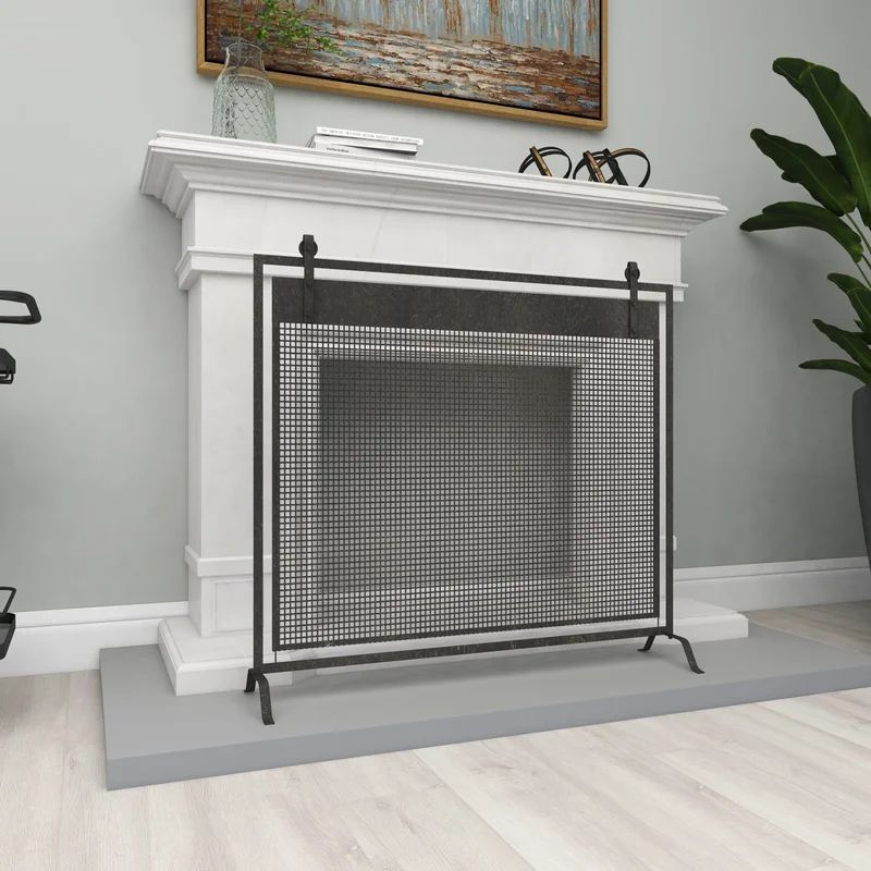 Riggio Metal Suspended Grid Style Netting Single Panel Geometric Fireplace Screen with Bolted | Wayfair North America