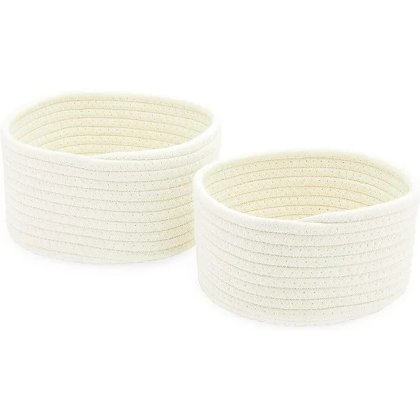 Set of 2 Cotton Rope Woven Baskets Storage Bins Organizer, White, 2 Sizes - Walmart.com | Walmart (US)