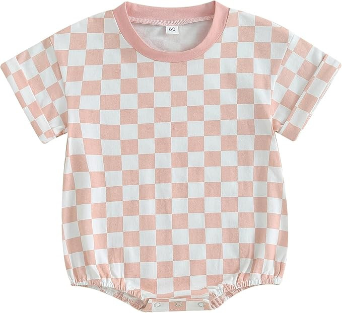 Karuedoo Newborn Baby Boy Girl Clothes Checkered T-Shirt Bubble Romper Oversized Short Sleeve One... | Amazon (US)