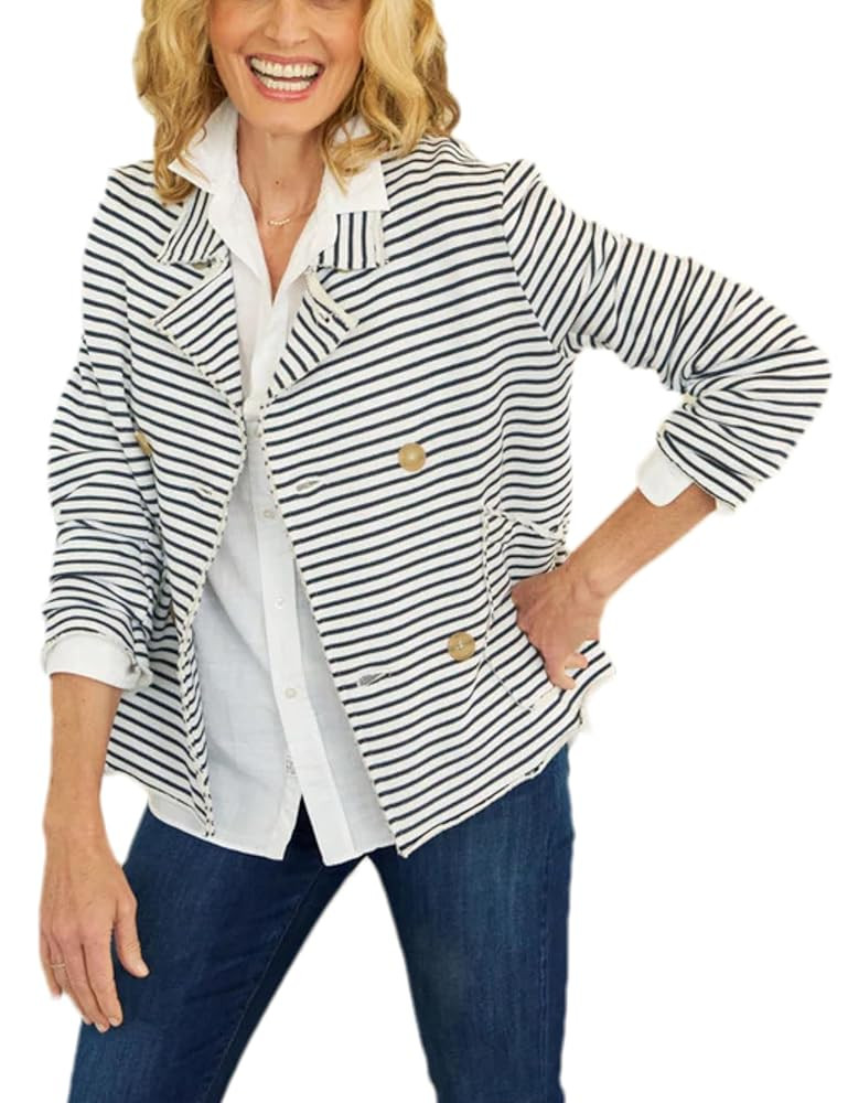 Bozanly Double Breasted Blazers Jacket for Women Casual Notched Loose Crop Outerwear with Pockets | Amazon (US)