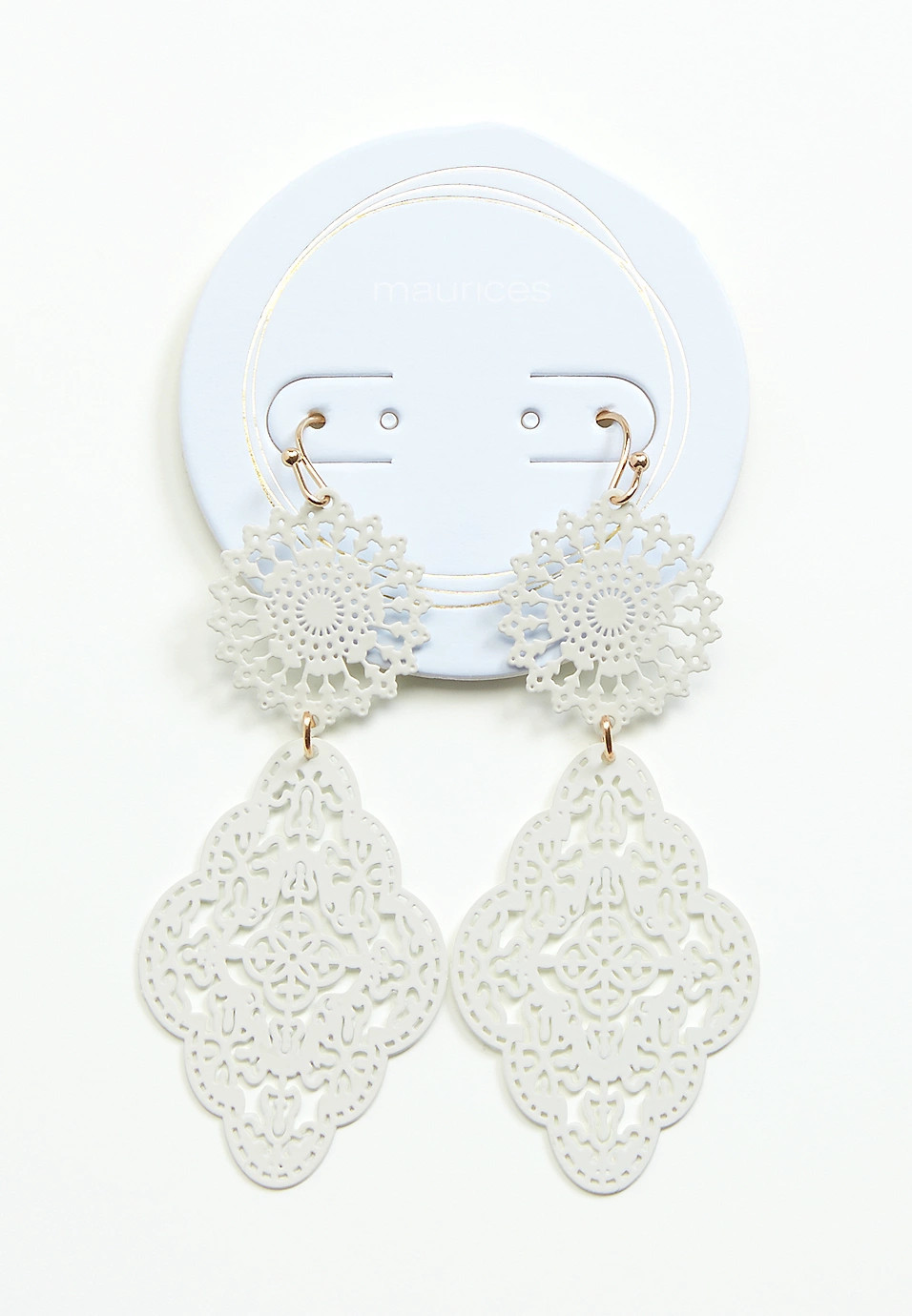 White Laser Cut Drop Earrings | Maurices