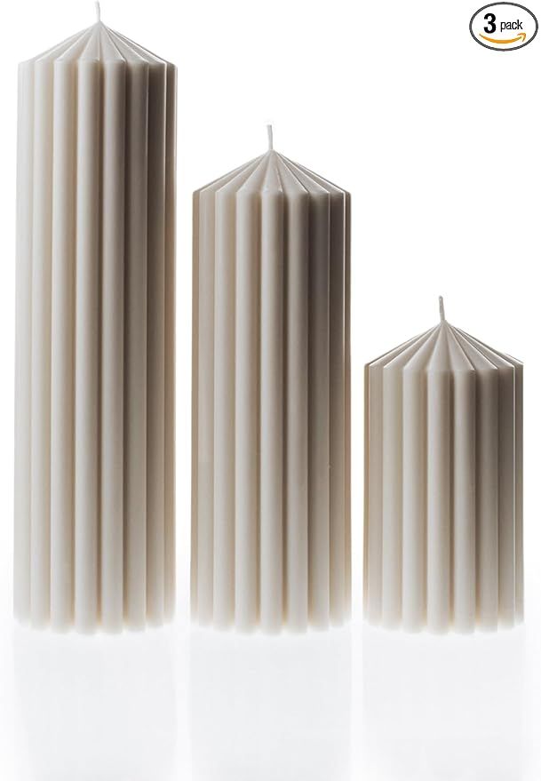 LAWA Ribbed Peak Pillar Candle - Large Beautiful Handmade Pillar Scented Soy Wax Candle Elegant B... | Amazon (US)