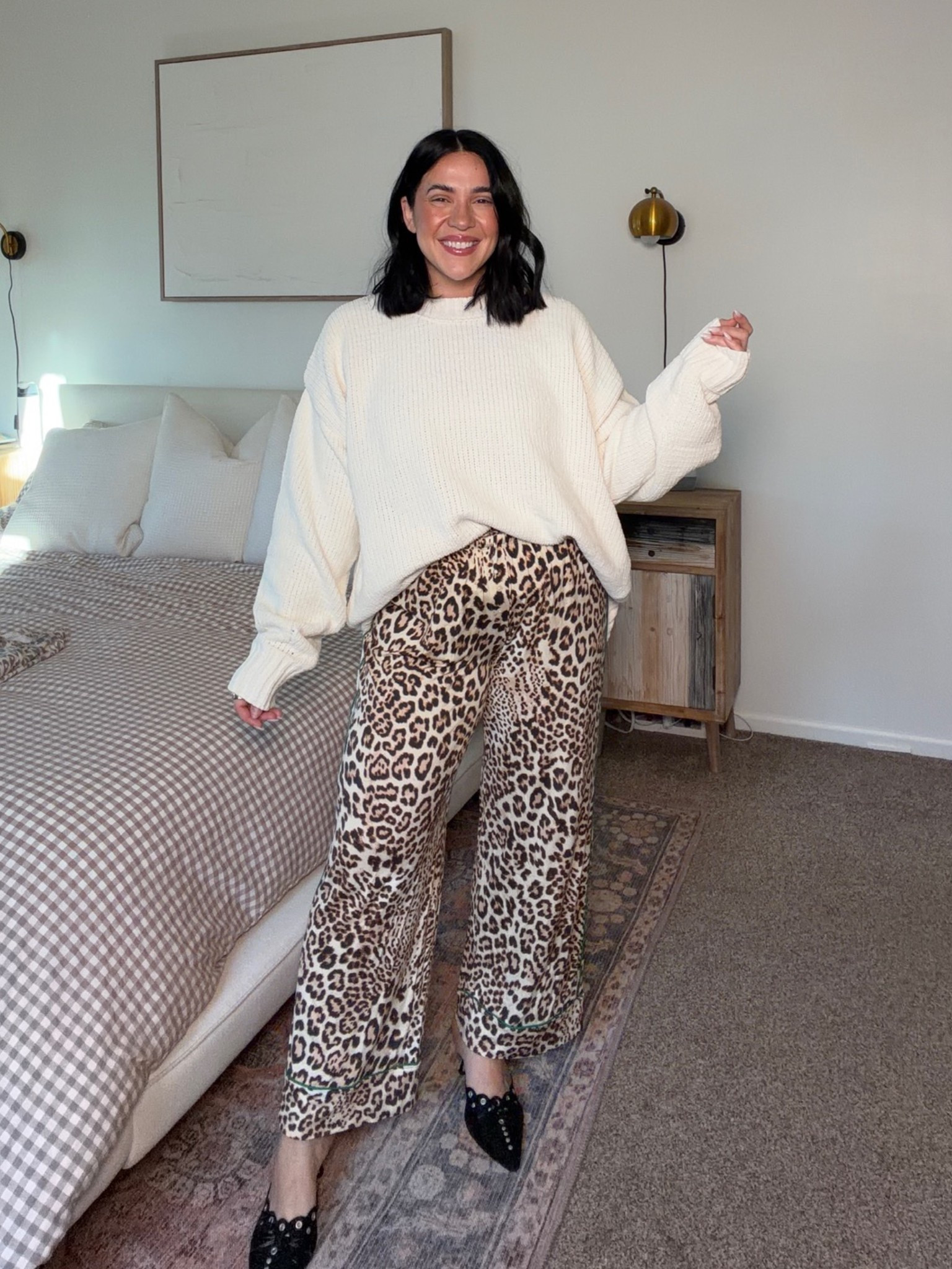 Cozy comfy outfit elevated sweater outfit! Would be a cute at home NYE outfit, these pants are technically pjs but they can be dressed up! 

L in all 

#LTKootd #LTKMidsize #LTKSeasonal