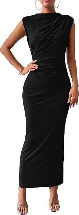 BTFBM Women Ruched Bodycon Maxi Dresses Summer Casual | Amazon (US)