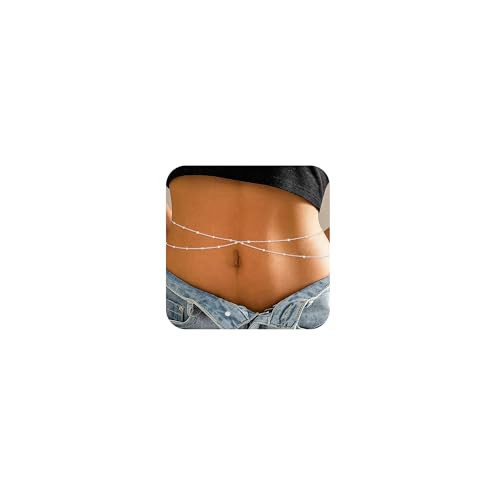 MFRYK 2PCS 14K Silver Plated Waist Chain Layered Double Beaded Satellite Belly Body Chain Boho Beach Waist Chains For Women Adjustable Waterproof Sexy Bikini Body Chain Jewelry For Women | Amazon (US)