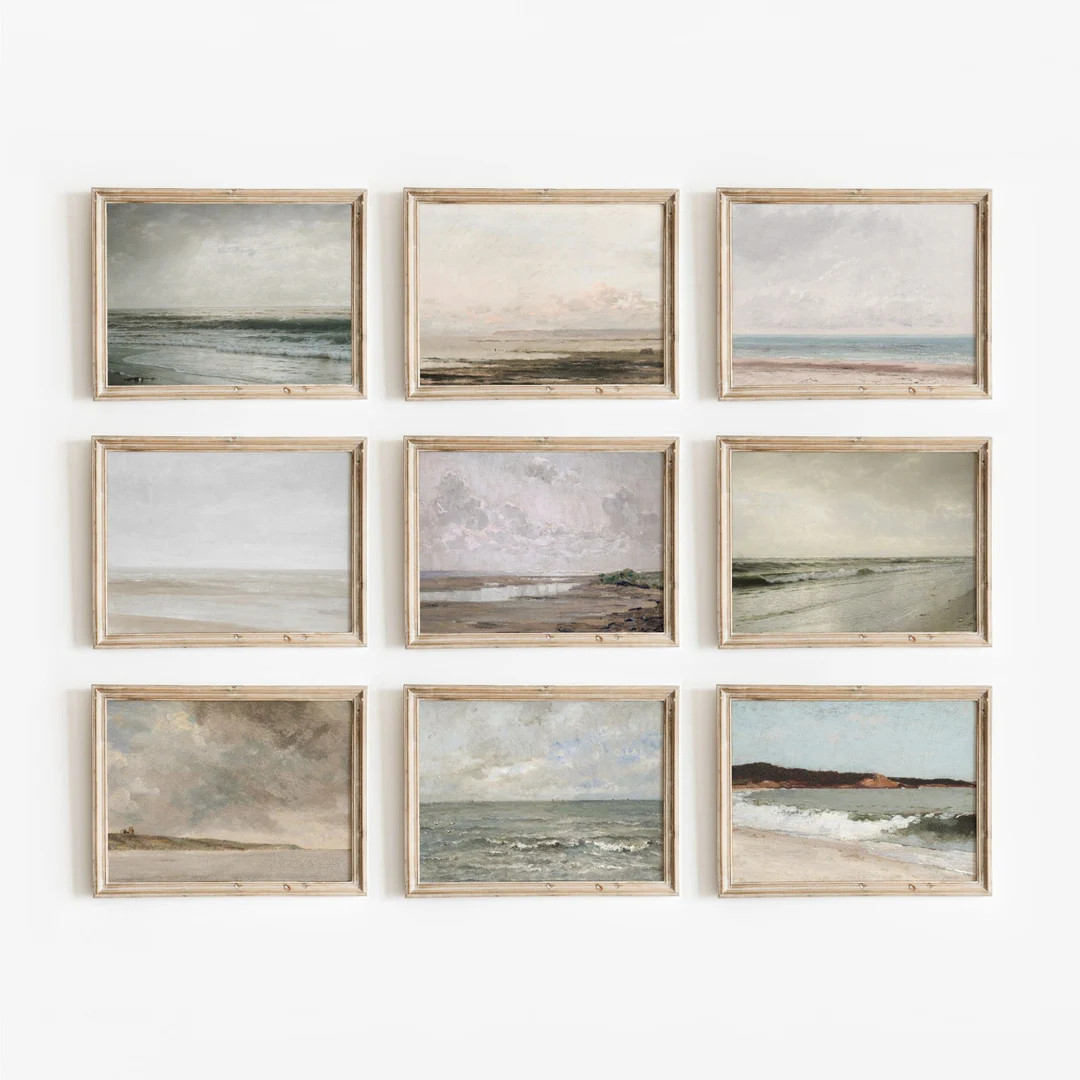 Set of 9 Coastal Paintings | Vintage Ocean Beachscapes | Light Decor Wall Art | Digital Download ... | Etsy (US)