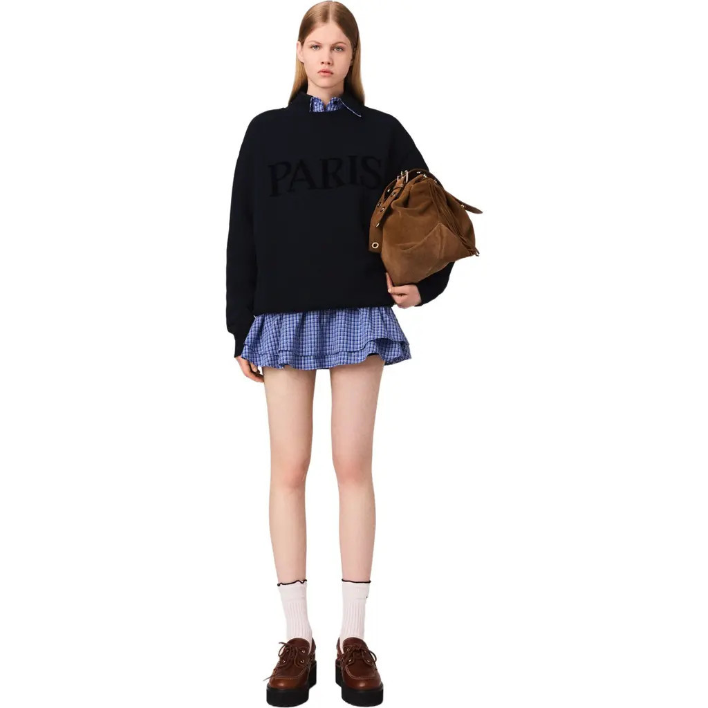 maje Paris embossed logo sweatshirt in Navy at Nordstrom, Size Medium | Nordstrom