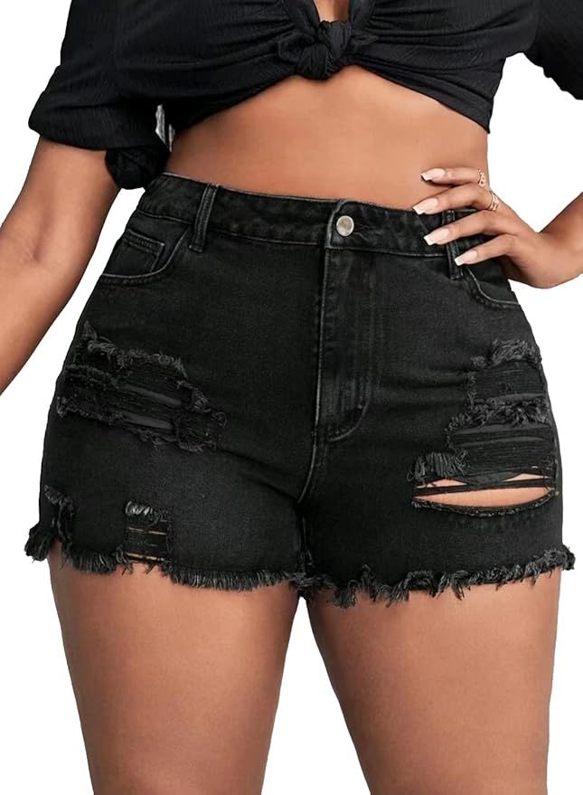 Plus Size Denim Shorts Women High Waisted Stretch Summer Jean Shorts | Amazon (US)