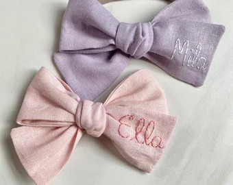Customized Hand Embroidered Name Bow-monogramed Bow - Etsy | Etsy (US)