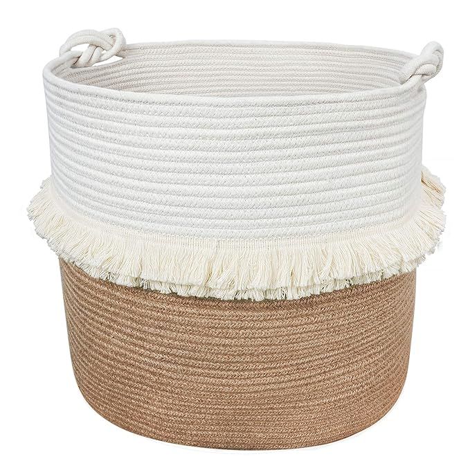 CherryNow Large Woven Storage Baskets – 16'' x 16'' Cotton and Jute Rope Decorative Hamper for ... | Amazon (US)