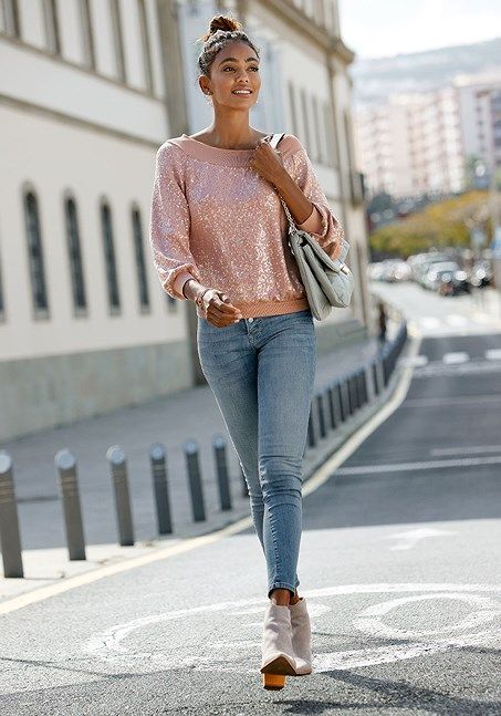 SEQUIN OFF SHOULDER SWEATER | Lascana