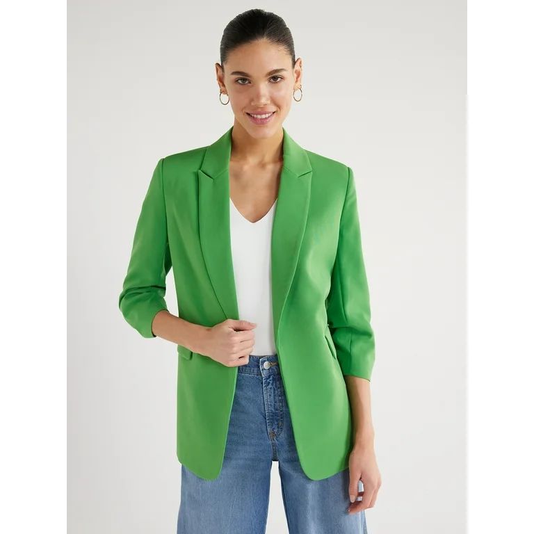 Scoop Women's Scrunch Sleeve Crepe Blazer with Buttons, Sizes XS-XXL | Walmart (US)