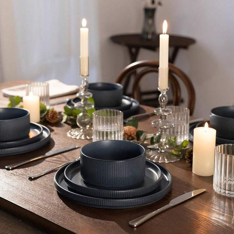 Richmount 12 Piece Stoneware Dinnerware Sets, Plates And Bowls Set For 4, Dishwasher And Microwave Safe | SHEIN