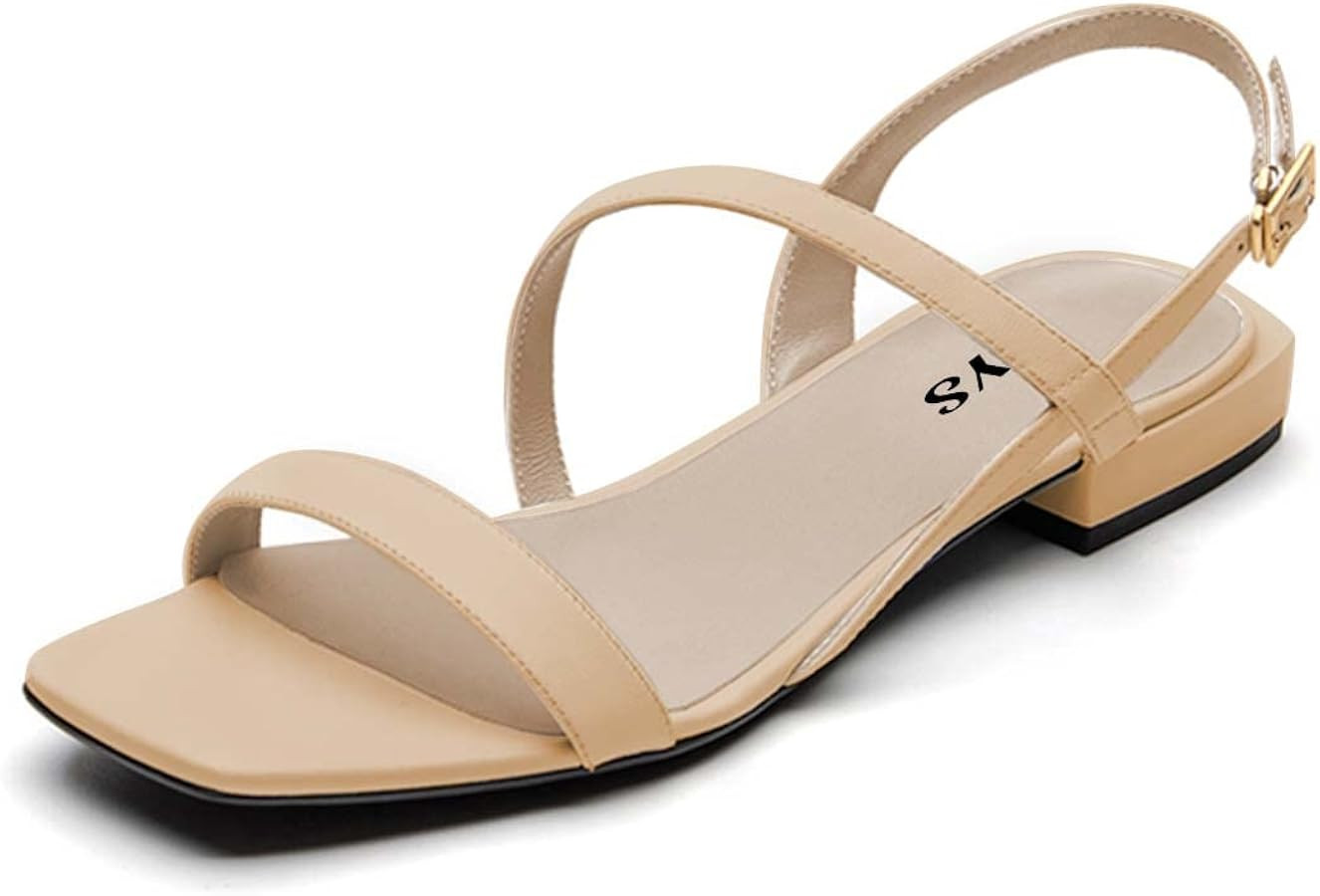 FYS Women Square Open Toe Sandals Flat Heel Strappy Slingbacks Comfy Summer Beach Outfit Shoes Si... | Amazon (US)