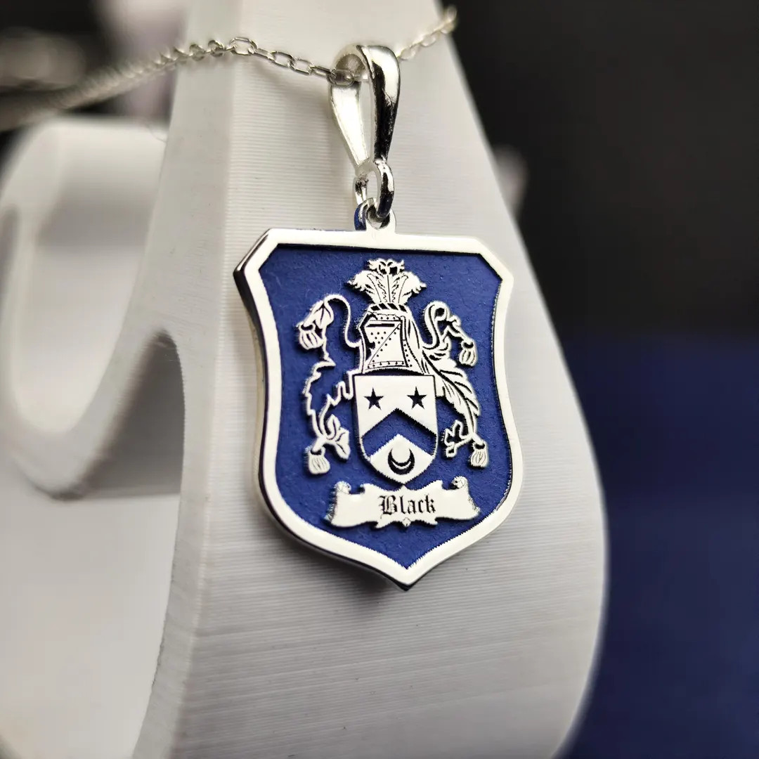 Custom Family Crest Shield Necklace: Blue Enamel Sterling Silver or Gold | Etsy (US)