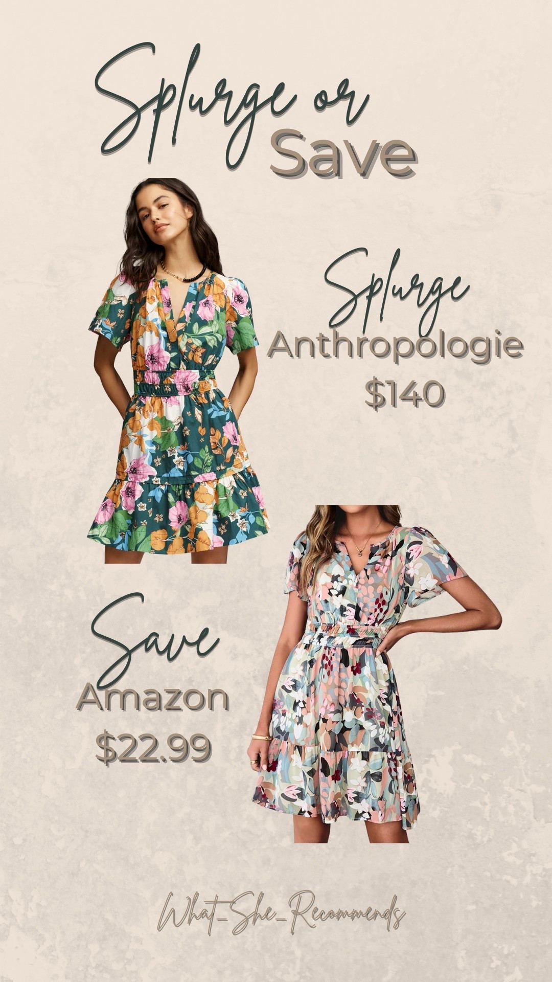 Splurge or Save -  Spring dress!
More color options in both - I’m loving the cinched waist! Shop 👇

#LTKSaleAlert #LTKWedding #LTKootd