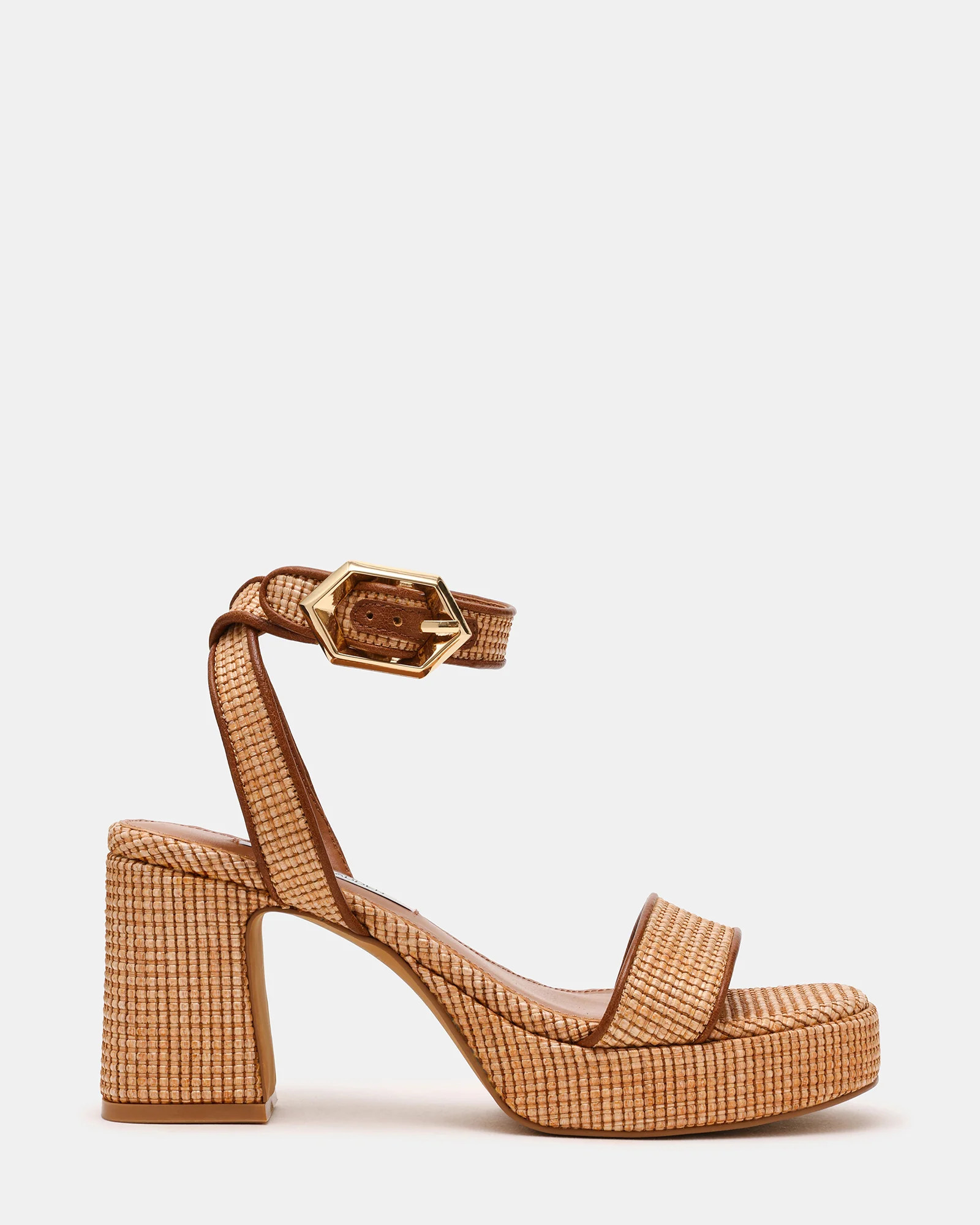 ELIDA Raffia Ankle Strap Platform Women's Block Heel | Steve Madden (US)