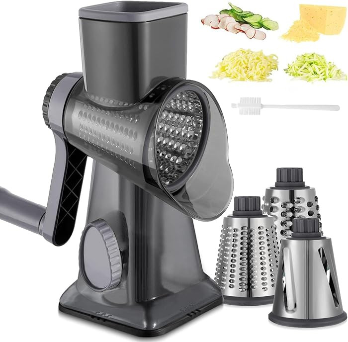 Cheese Grater Hand Crank Rotary Vegetables Shredder with Handle, 3-in-1 Graters with Interchangea... | Amazon (US)
