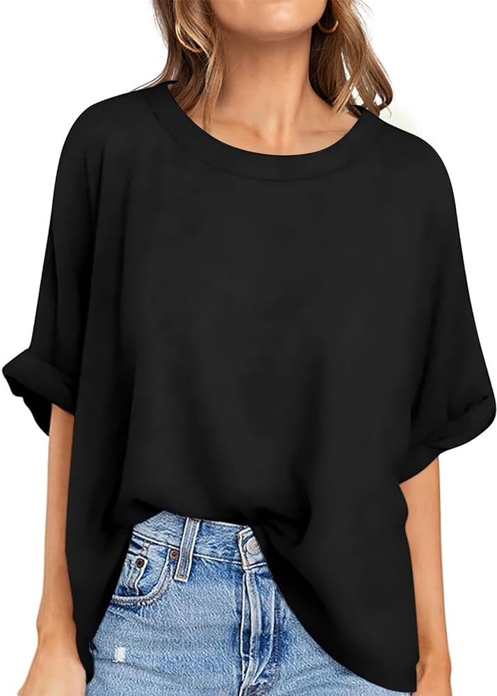 UEU Women Oversized T-Shirt Loose Fit Workout Tops Short Sleeve Gym Basic Tee Shirt | Amazon (US)