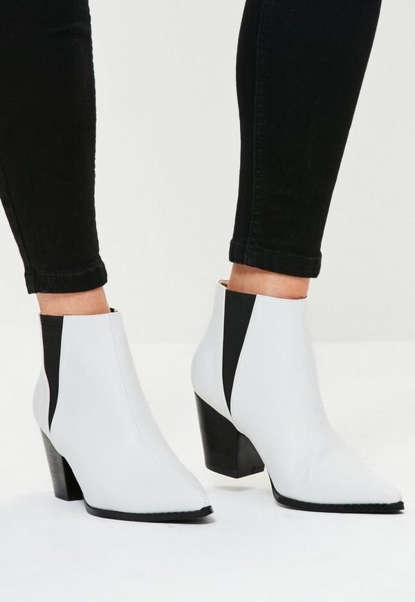 White Faux Leather Western Pointed Ankle Boots | Missguided (UK & IE)