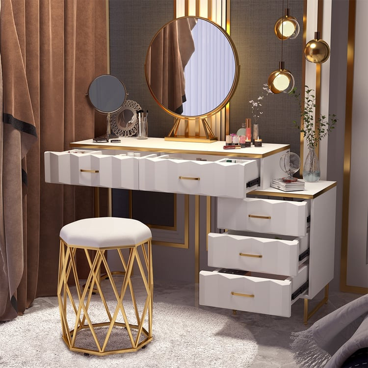 Modern White Makeup Vanity Set with Mirror & Drawer Storage for Bedroom | Homary | Homary