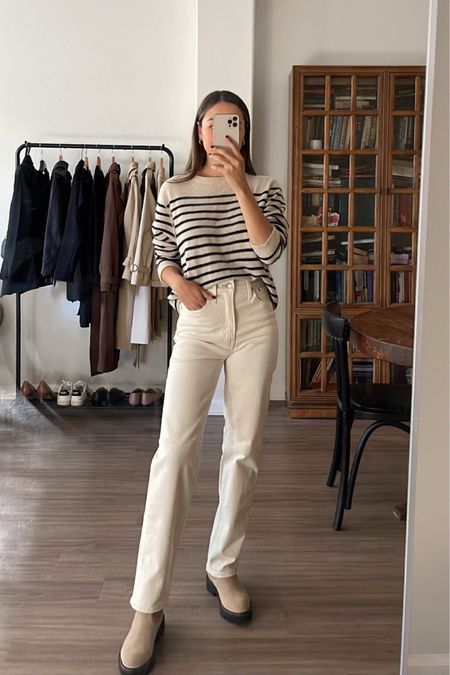 My favorite striped cashmere sweater!
Madewell jeans - I size down two wearing 23 standard 
Boots sold out - similar on sale linked but selling out 

Pair with camel coat for winter 

#LTKunder100 #LTKtravel #LTKSeasonal
