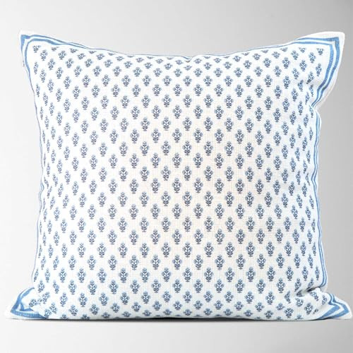 Celeste Mughal Flower Pillow Cover – 100% Cotton Designer Throw Pillow Cover – Luxury Decorative Accent for Sofa, Couch, Bed & Modern Coastal Grandmillennial Home Décor (Blue, 22x22) | Amazon (US)