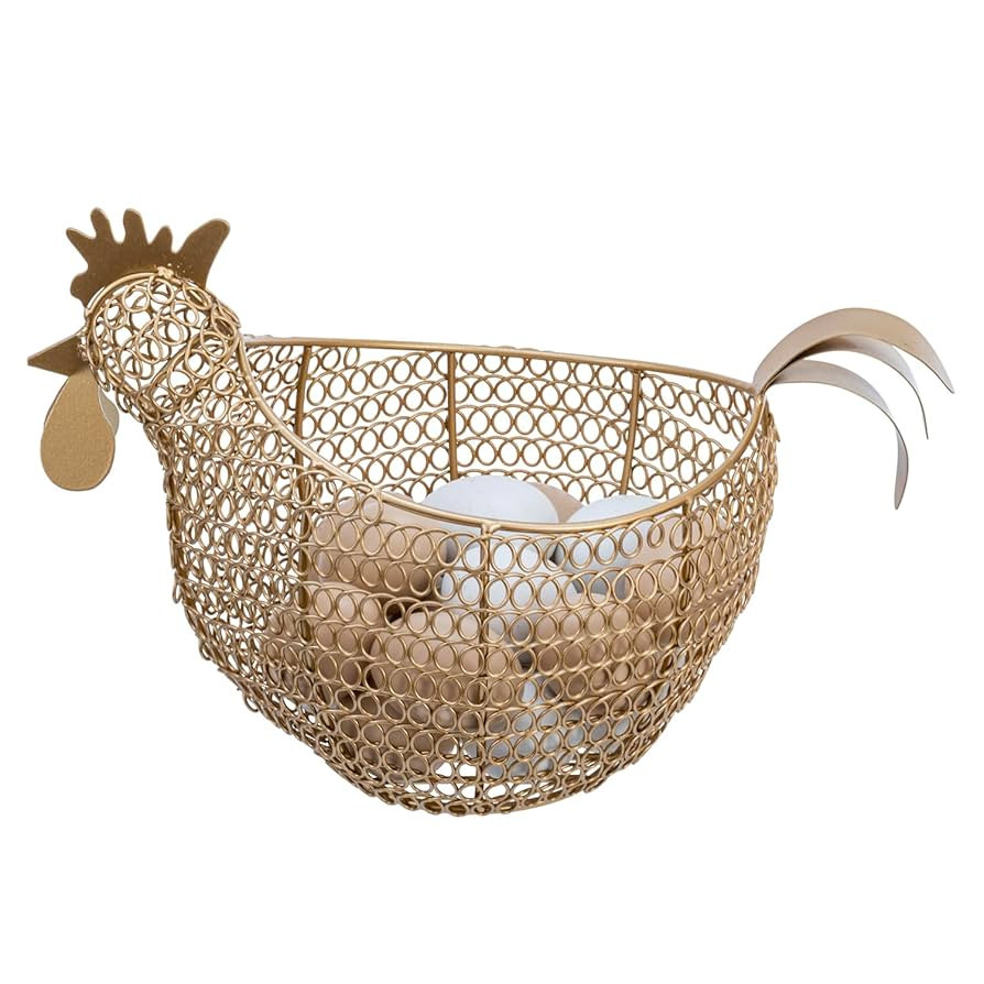 MyGift Vintage Brass Tone Metal Wire Fresh Egg Gathering Basket in Decorative Chicken Shaped Desi... | Amazon (US)