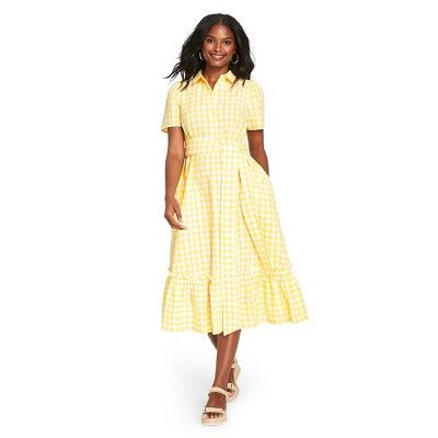 Women's Gingham Puff Sleeve Shirtdress - Lisa Marie Fernandez for Target (Regular & Plus) Yellow/... | Target