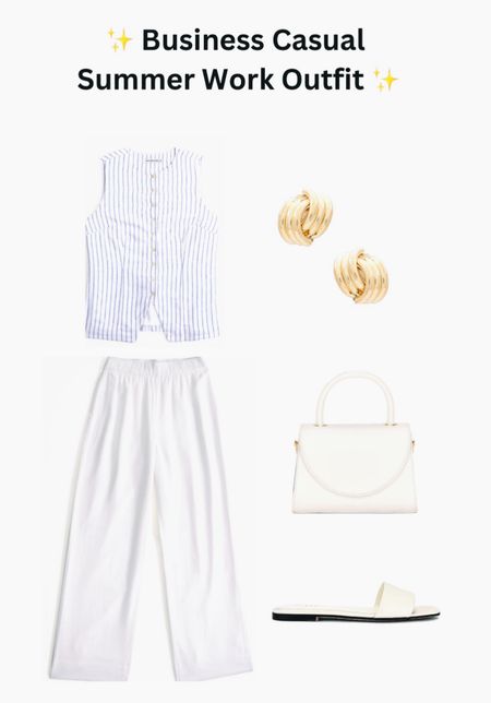 Business Casual Work Outfit

Business, Work Outfit, Workwear, Blazer Vest, Button Up Tops, White Outfit, White Pull On Pants, Earrings, Sandals, Bags, Lunch Date, Linen

#LTKWorkwear #LTKShoeCrush #LTKStyleTip