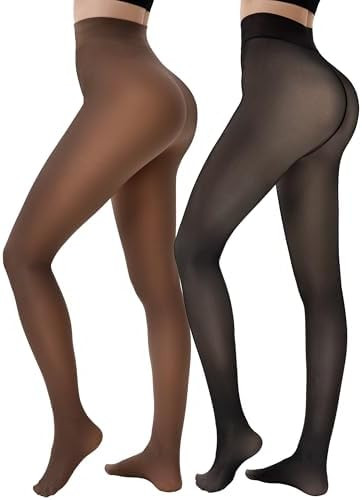 HONGTEYA 2 Pairs Fleece Lined Tights Women - Warm Sheer Pantyhose Fake Translucent Tights Winter ... | Amazon (US)