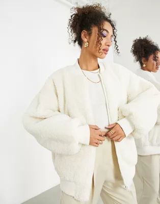 ASOS EDITION oversized borg bomber jacket in cream | ASOS (Global)